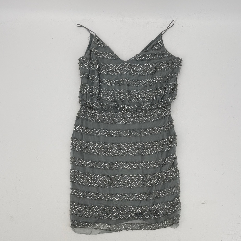 Adrianna Papell dress cocktail sequin petite 4 silver Gray Sleeveless Dress